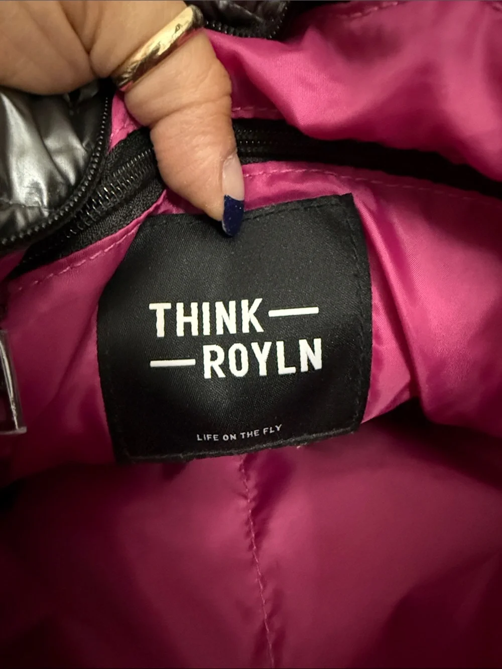 THINK ROYLN Metallic Gray Quilted Messenger Crossbody